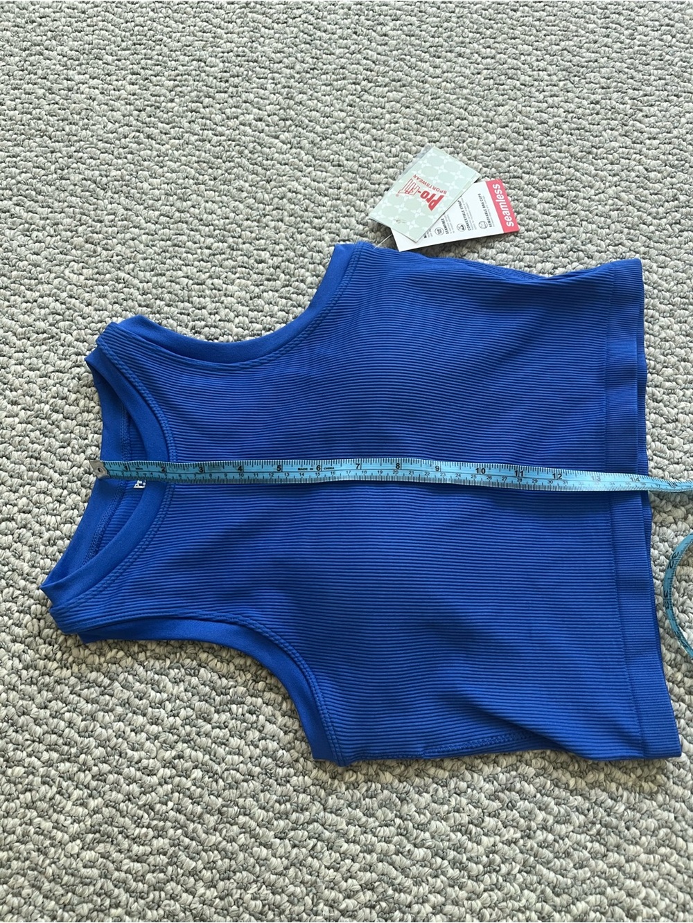 Pro:Fit Medium Ribbed Racerback Royal Cerulean Blue Cropped Tank Sports Bra - Picture 6 of 7